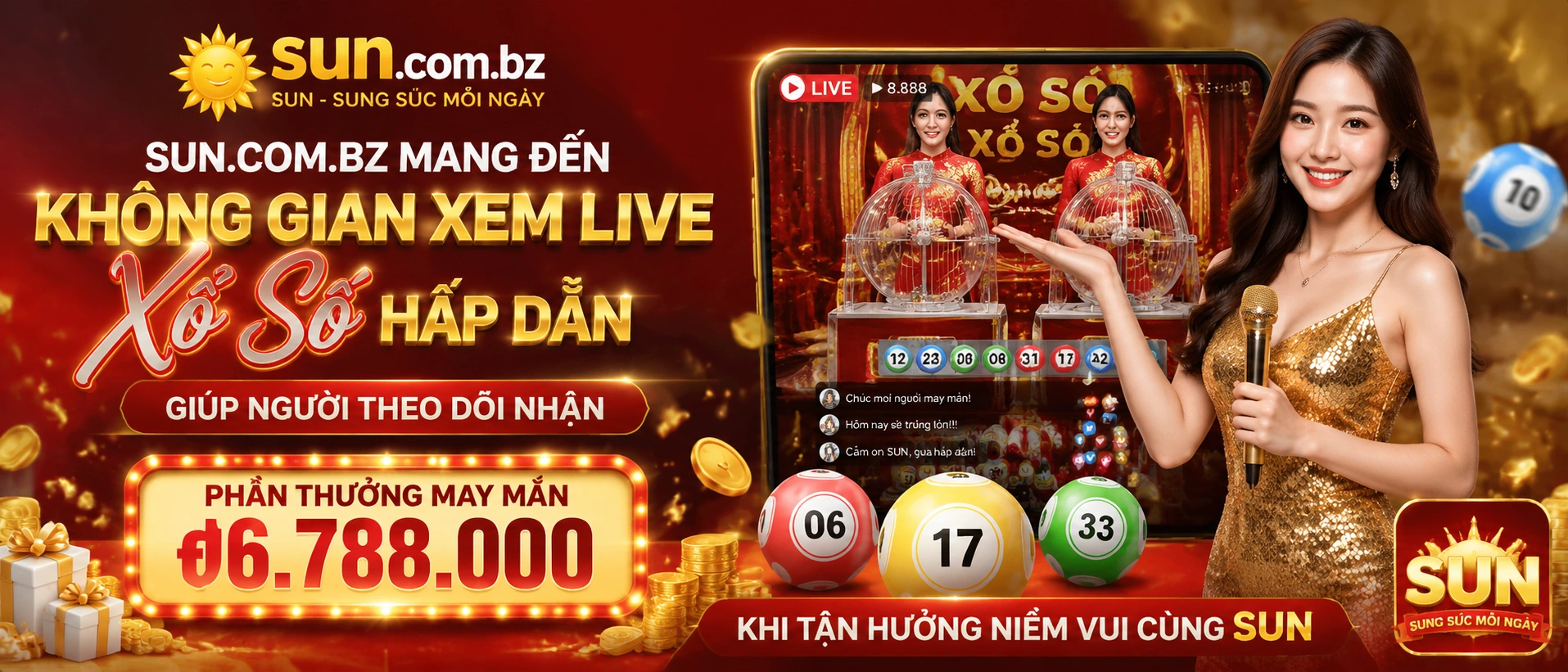 Trang Xổ Số Sun hiển thị các mục tra cứu và khu vực xổ số