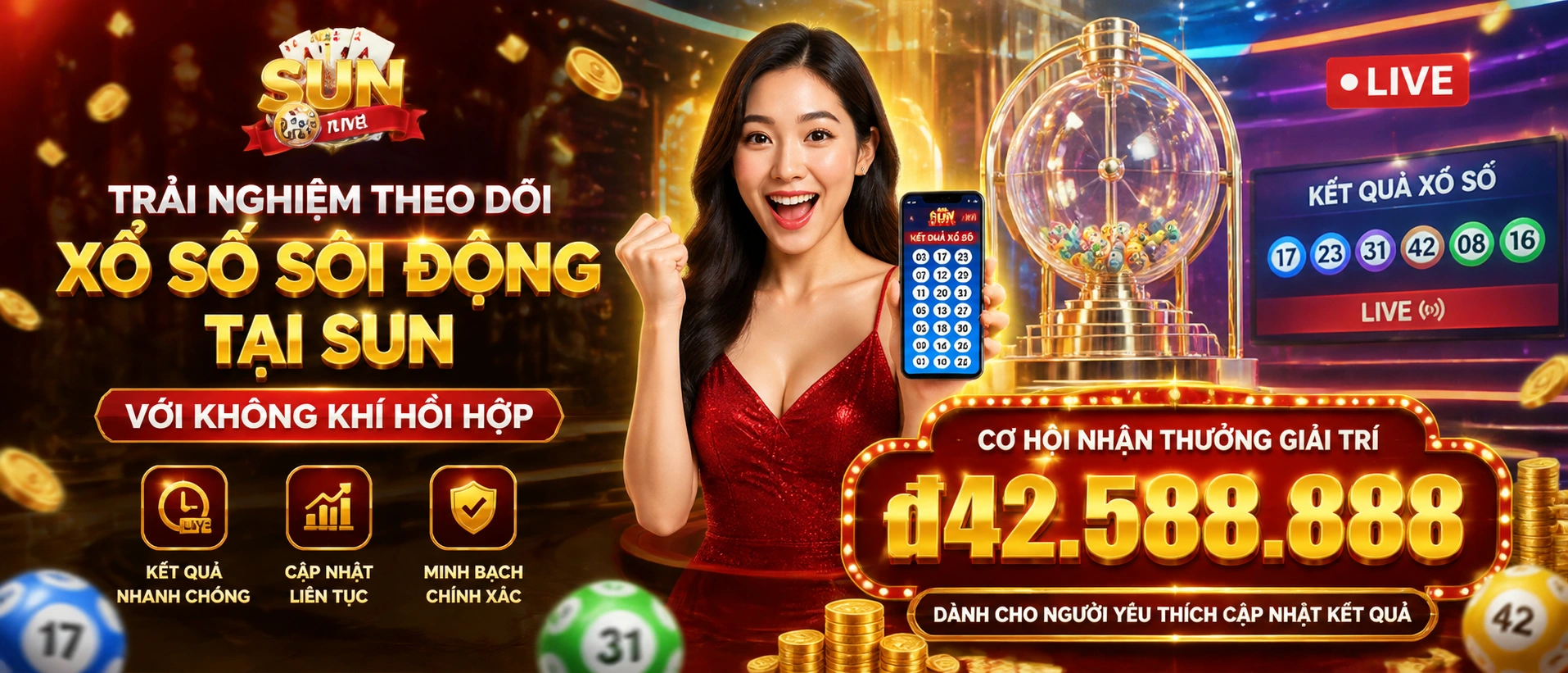 Giao diện danh mục kết quả xổ số theo khu vực trên Sun